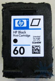 Close-up of the HP 60 black ink cartridge (hewlett packard)