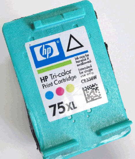 Refilling HP ink cartridges - HP inkjet print cartridge refill locations for color HP 75xl tri-color ink carridge